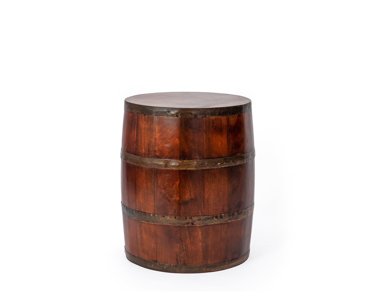Drum Style Wooden End Table