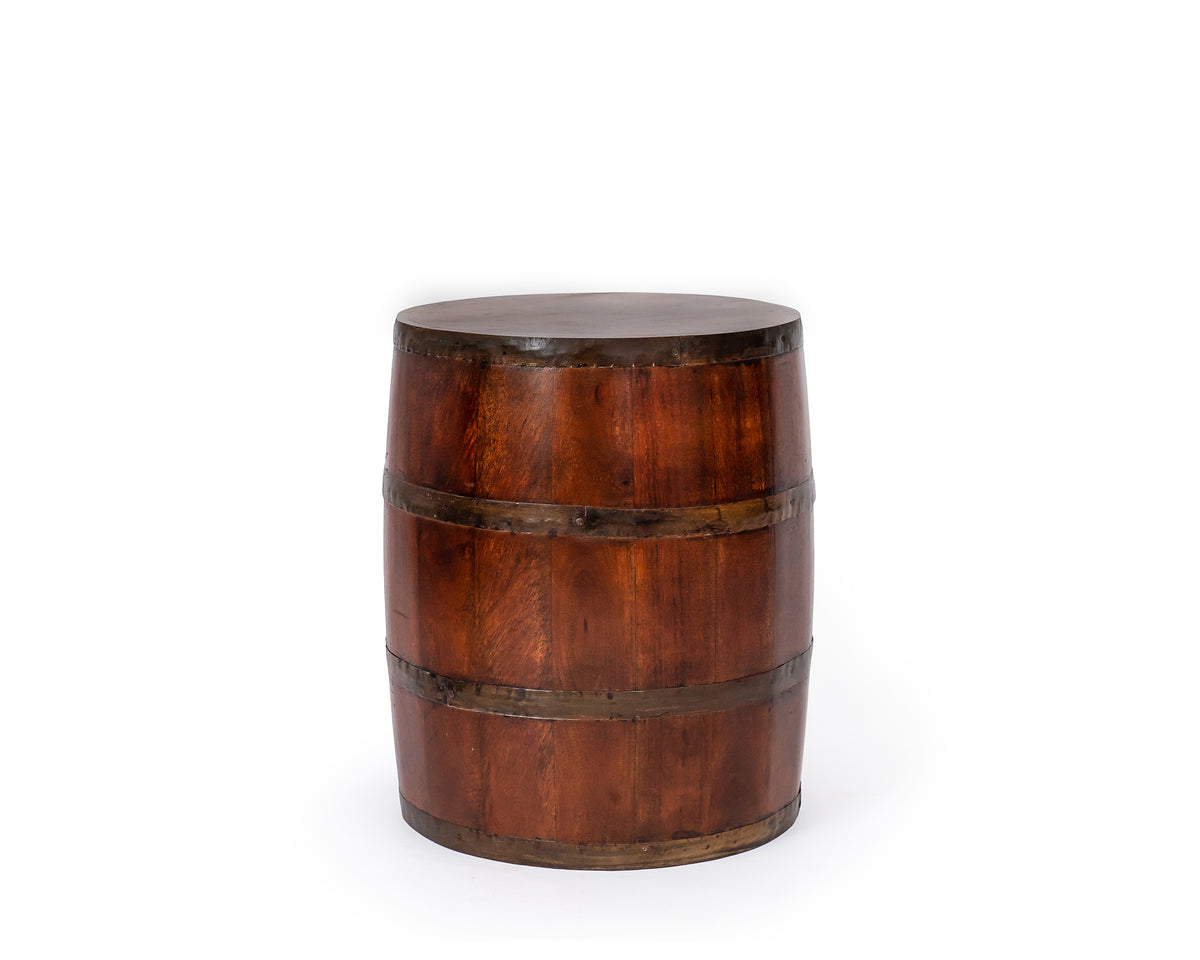 Drum Style Wooden End Table