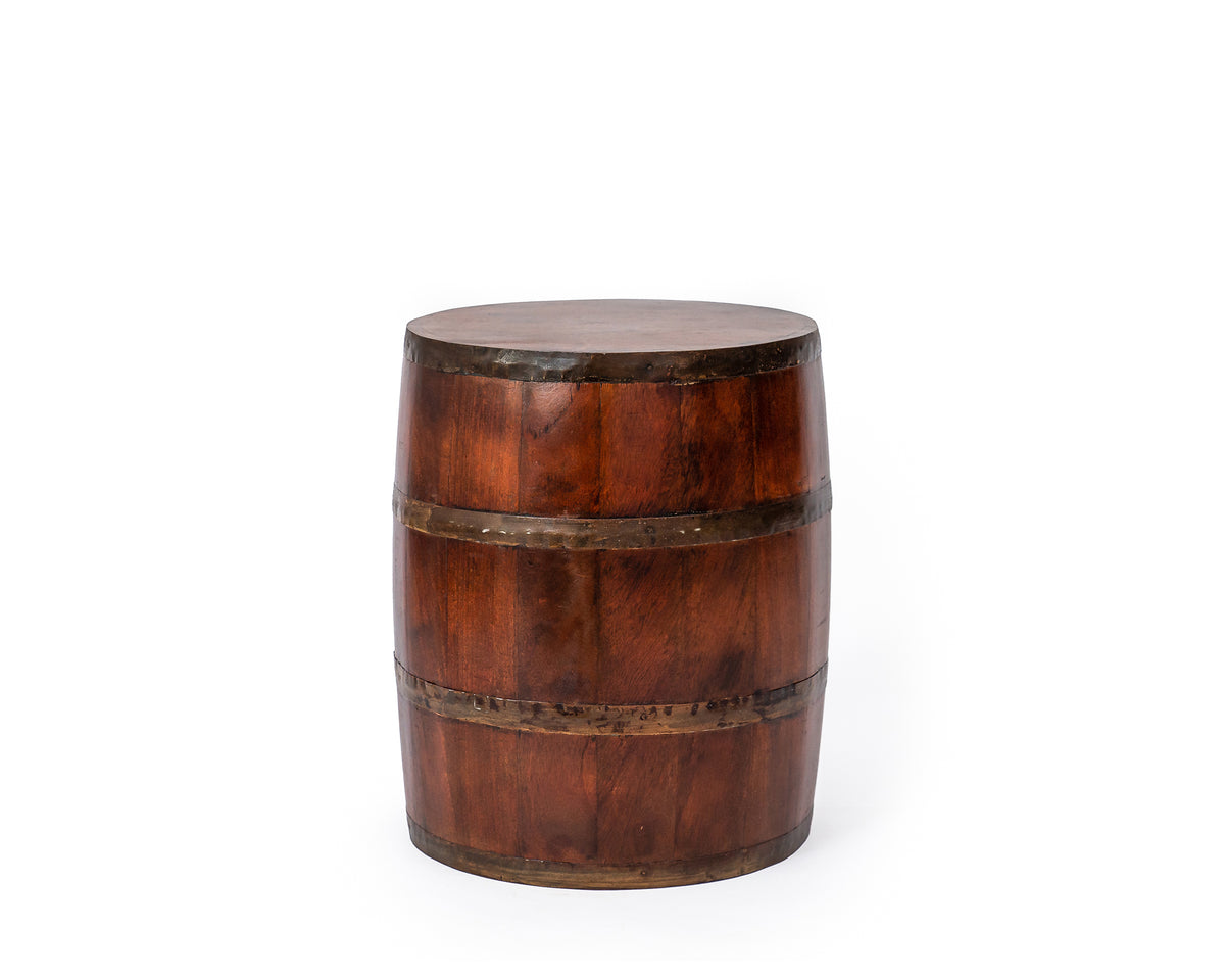 Drum Style Wooden End Table