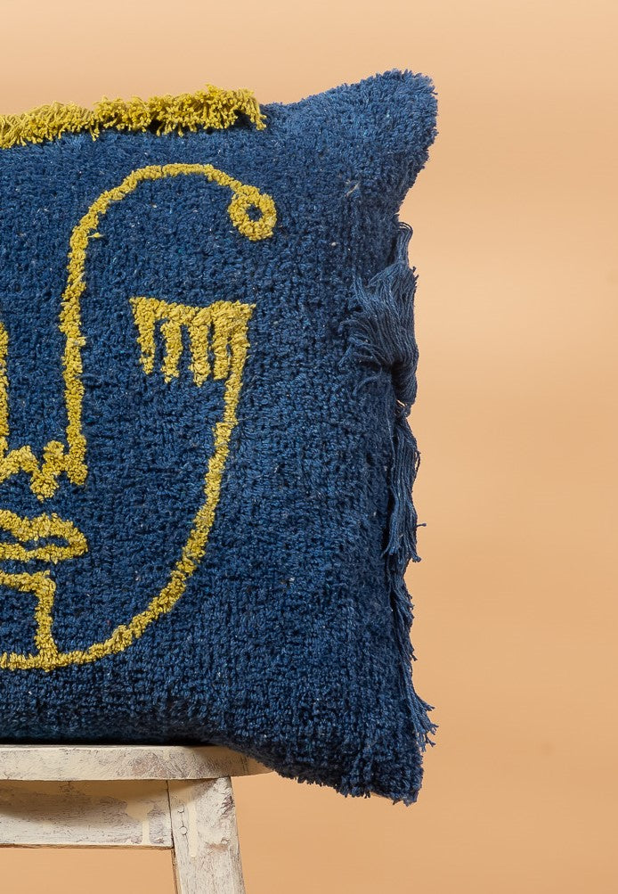 BLUE FACE - Designer Tufted Pillow Cover