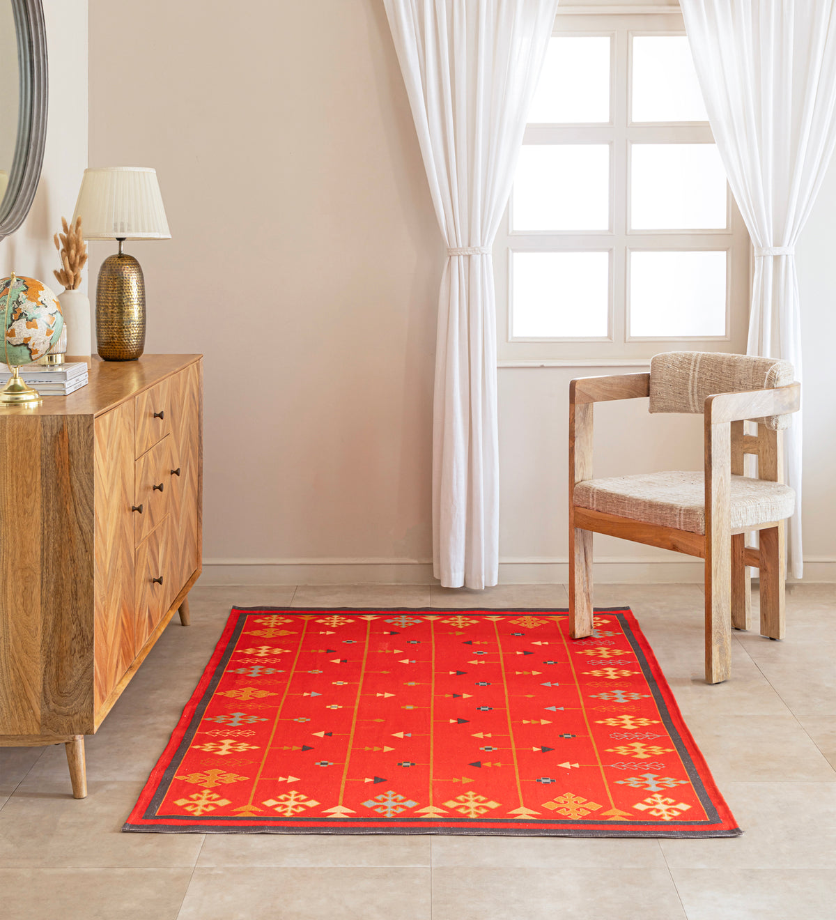 RANGREZ Maroon Traditional Hand Woven Cotton Dhurrie Rug (5 ft x 3 ft)
