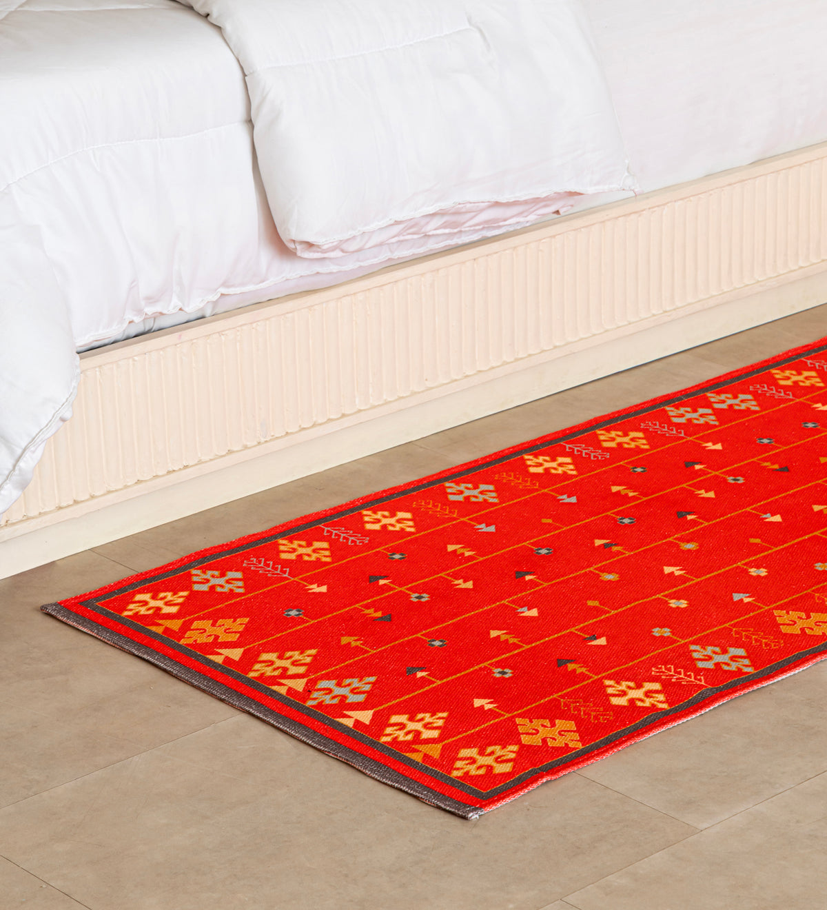Sanskriti Maroon Traditional Hand Woven Cotton Dhurrie Runner Rug (6 ft x 2 ft)