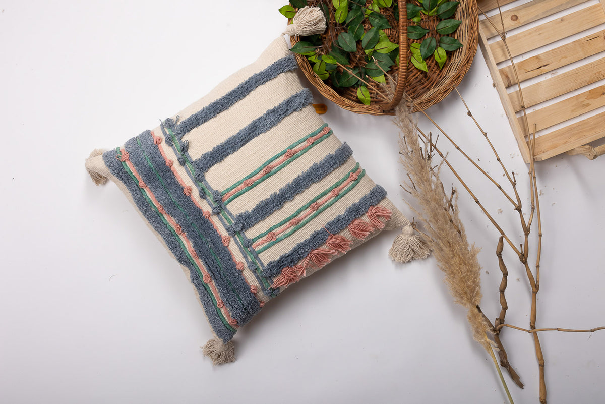 BLUE TUFT - Artful Embroidered Throw Pillow Case
