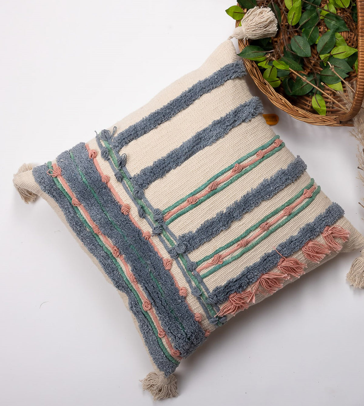 BLUE TUFT - Artful Embroidered Throw Pillow Case