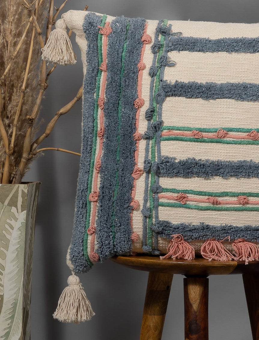 BLUE TUFT - Artful Embroidered Throw Pillow Case
