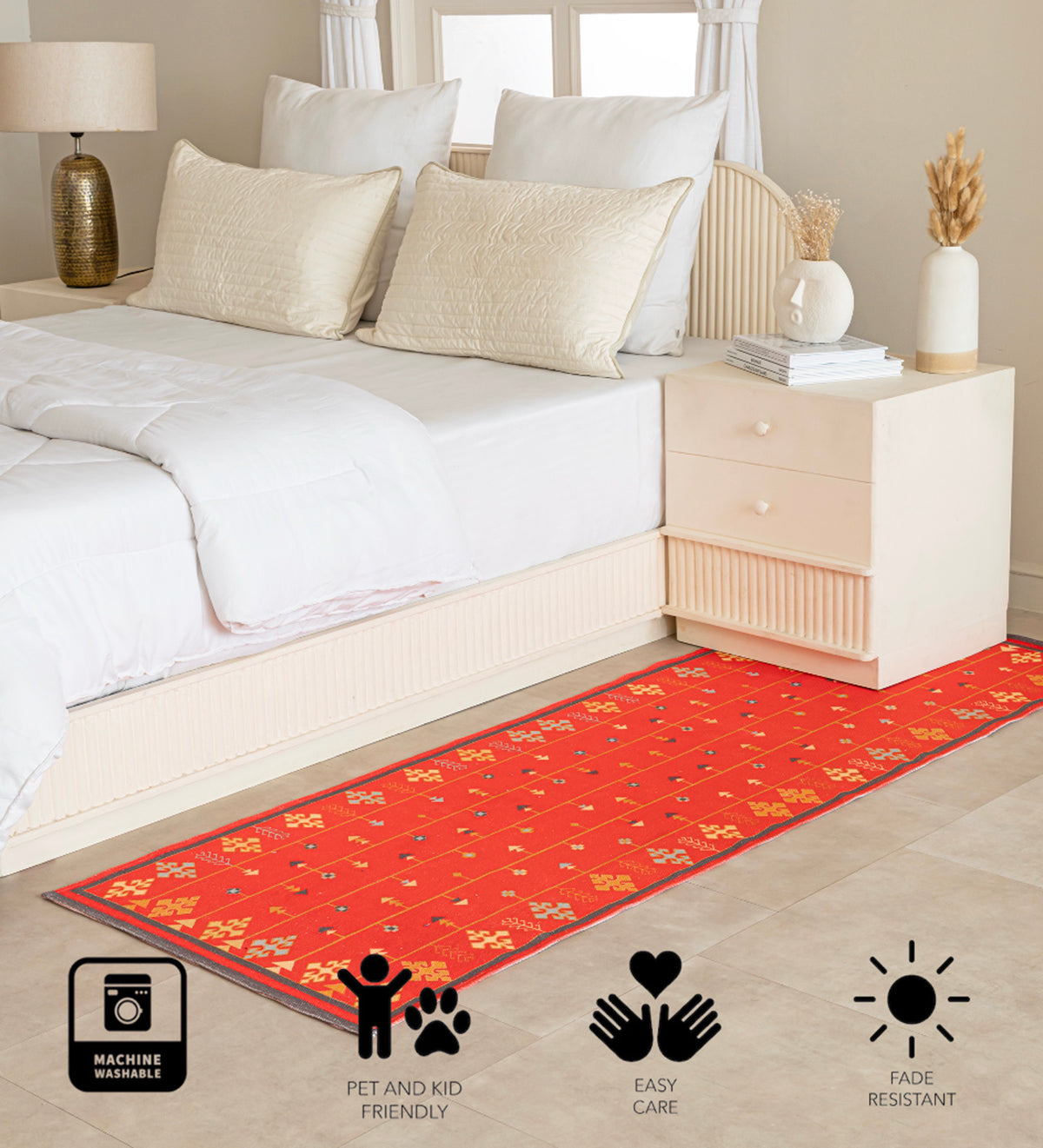 Sanskriti Maroon Traditional Hand Woven Cotton Dhurrie Runner Rug (6 ft x 2 ft)