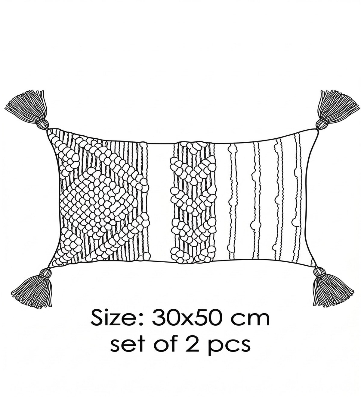 SHWETA - Hand Woven Off-White Boho Lumbar Cushion Covers Set of 2 with Tassels (20×12") | Cotton + Chenille