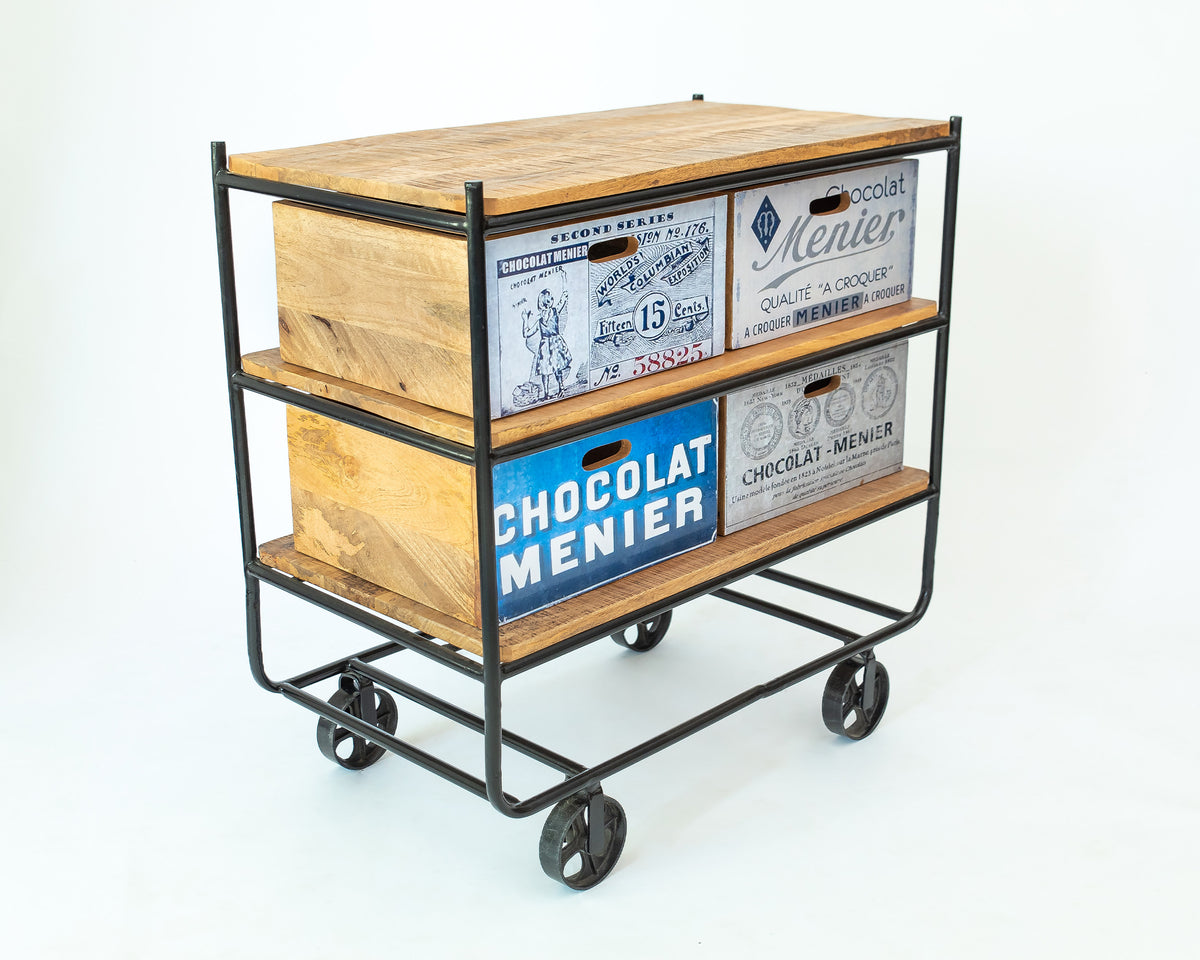 Rustic Roller Iron & Mango Wood Cabinet