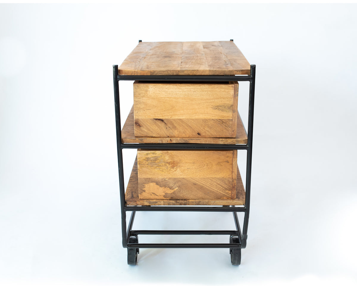 Rustic Roller Iron & Mango Wood Cabinet