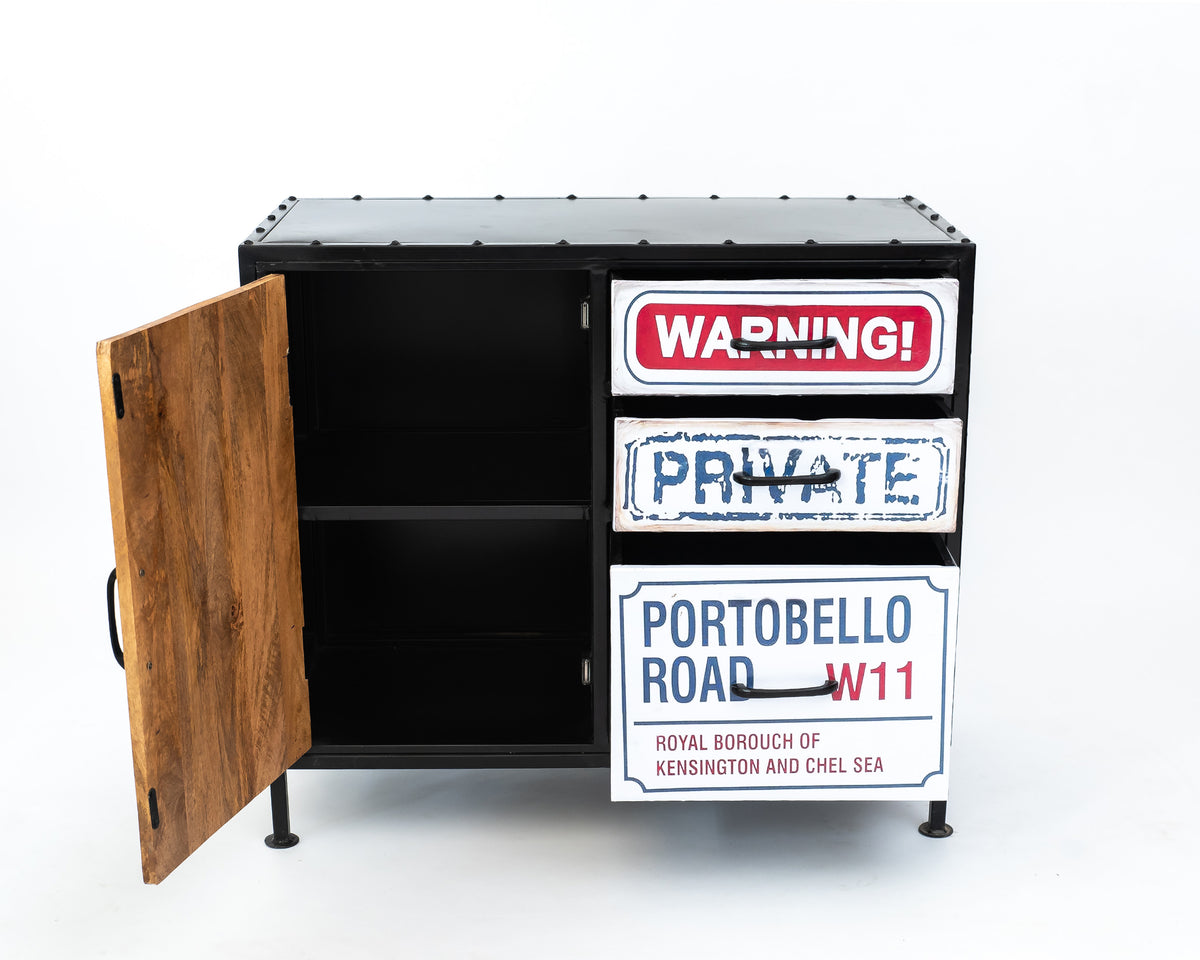 Modern Rustic Iron and Mango Wood Cabinet