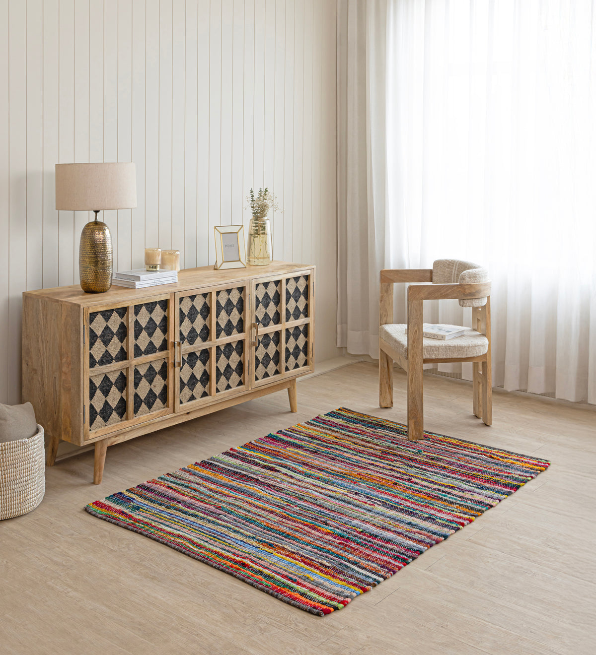 NAIRA Multicolor Striped Hand Woven Cotton Dhurrie Rug (6 ft x 4 ft)