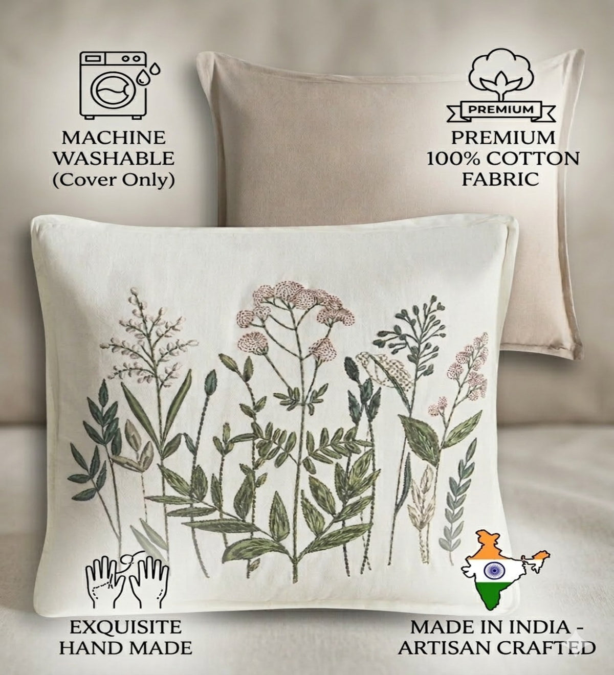 LILIA - Soft Floral Cushion Covers Set of 2 (18x18) | Cozy Home Decor