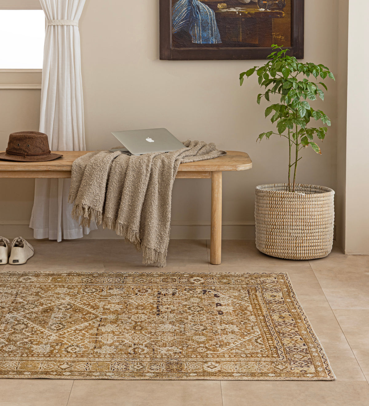 SAHANA Cream Geometric Hand Woven Cotton Dhurrie Rug (6 ft x 4 ft)
