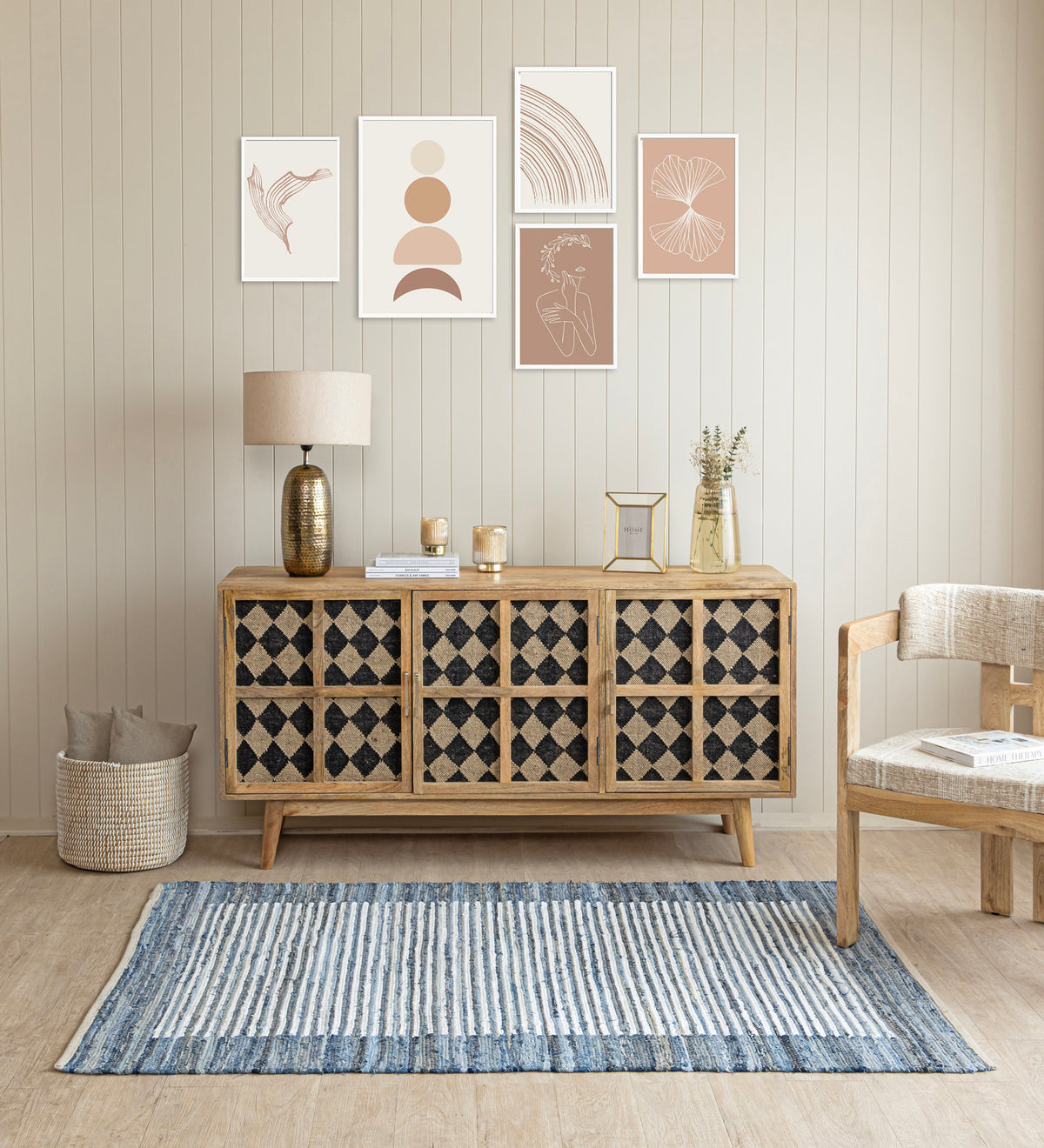 KIAN Blue Striped Hand Woven Cotton Dhurrie Rug (6 ft x 4 ft)