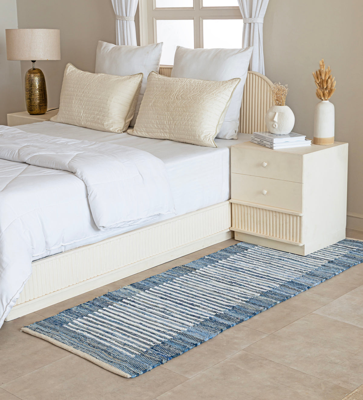 NEEL Navy Traditional Hand Woven Cotton Dhurrie Runner Rug (6 ft x 2 ft)