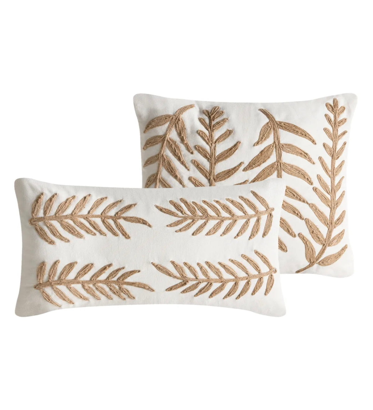 JIVA - Jute Hand Embroidered Cushion Covers Set of 2 (18x18) | Natural Home Decor