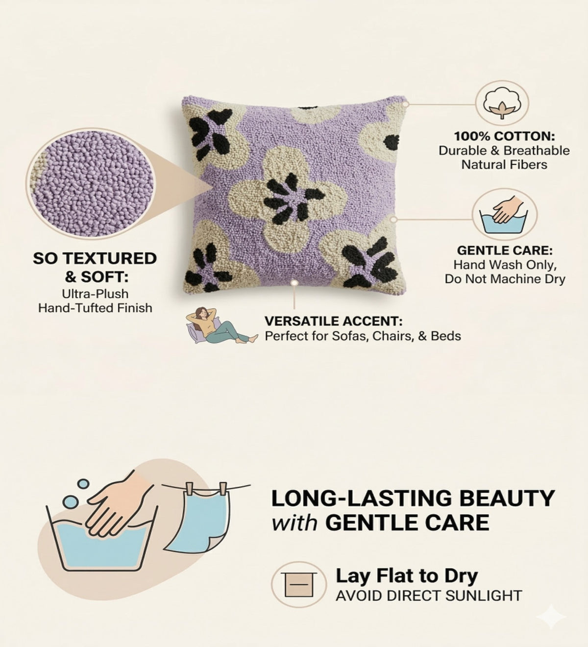 LAVIA - Purple Soft Tufted Cushion Covers Set of 2 (18x18) | Textured Home Decor