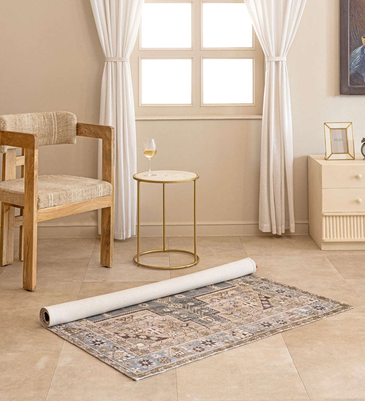 AVYA Grey Geometric Hand Woven Cotton Dhurrie Rug (6 ft x 4 ft)
