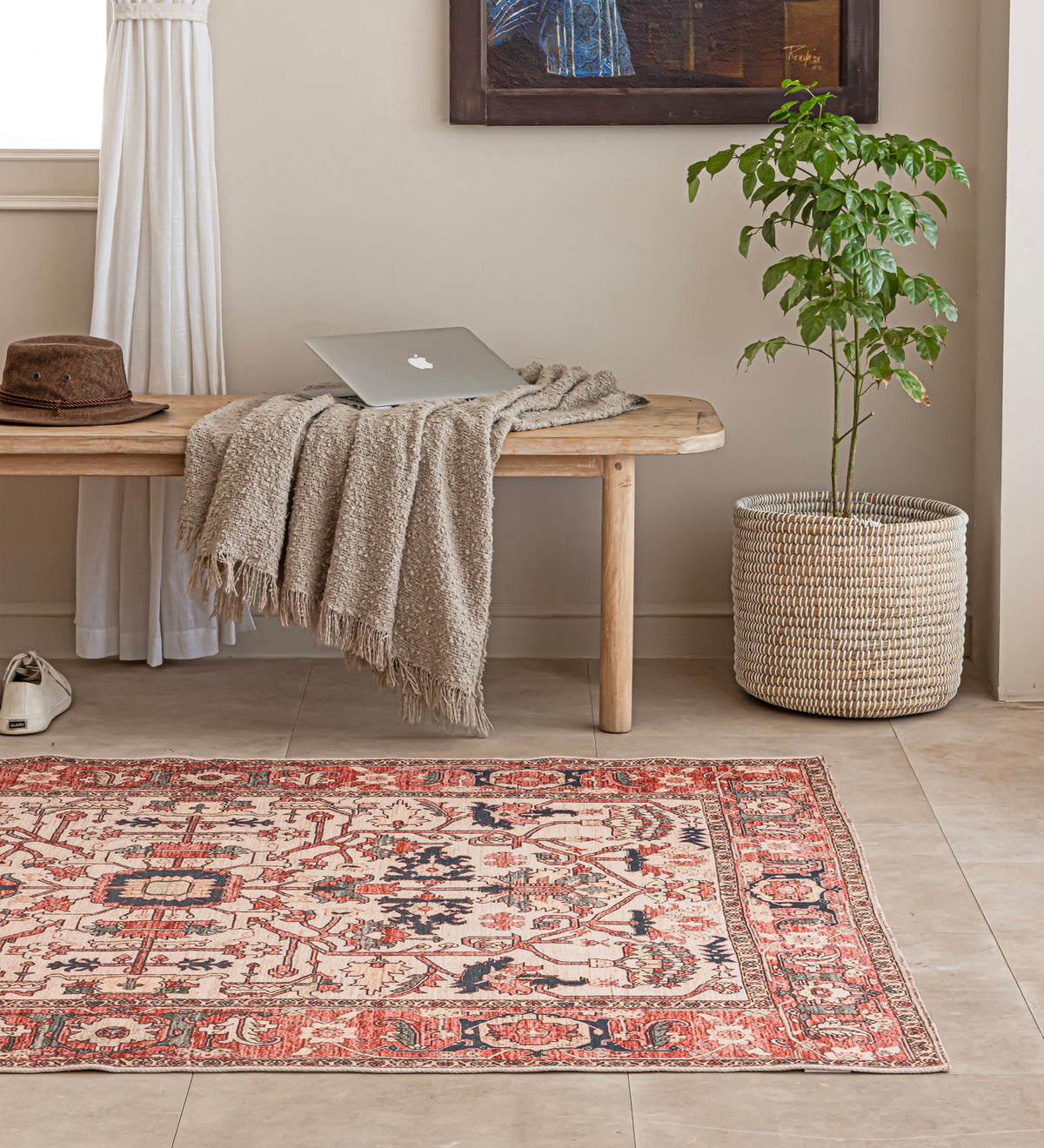 ISHA Red Geometric Hand Woven Cotton Dhurrie Rug (6 ft x 4 ft)