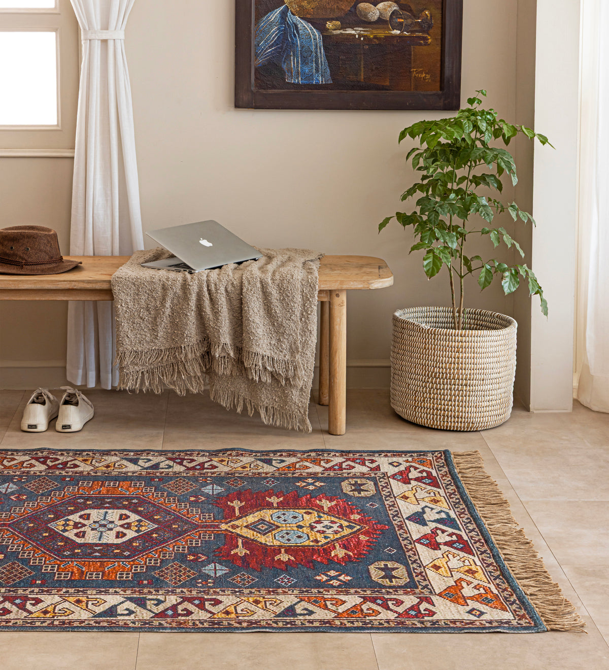 DIYRA Red Geometric Hand Woven Cotton Dhurrie Rug (6 ft x 4 ft)