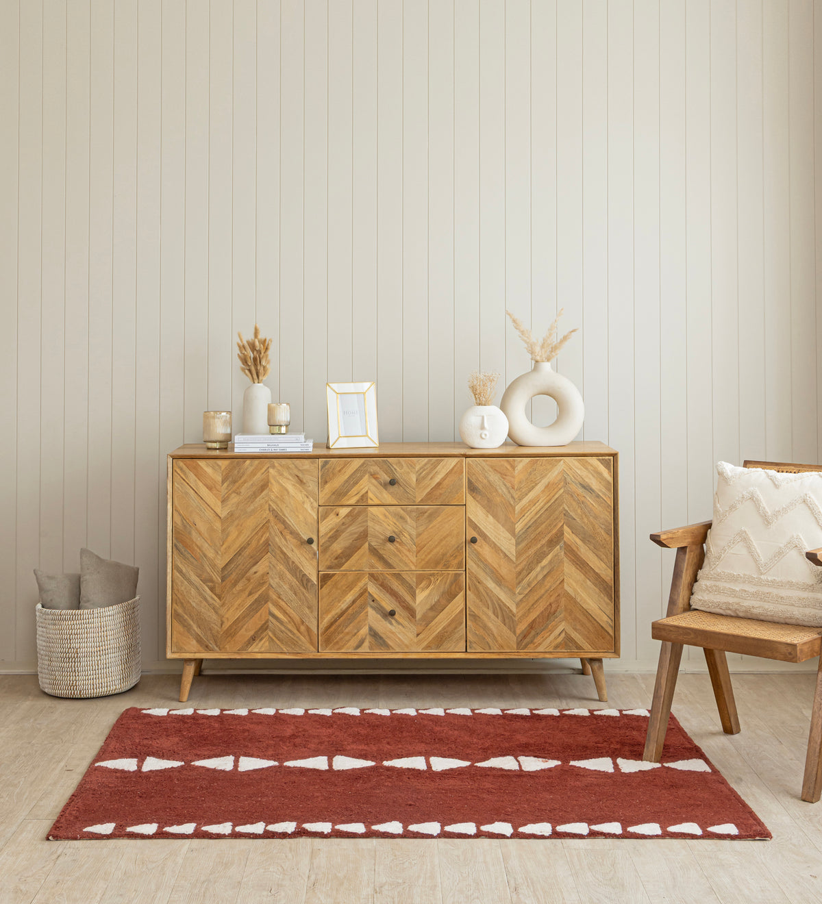 RUHI Maroon Geometric Hand Woven Cotton Dhurrie Rug (6 ft x 4 ft)