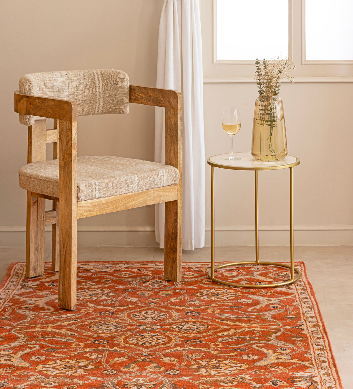 VEDA Red Geometric Hand Woven Cotton Dhurrie Rug (5 ft x 3 ft)
