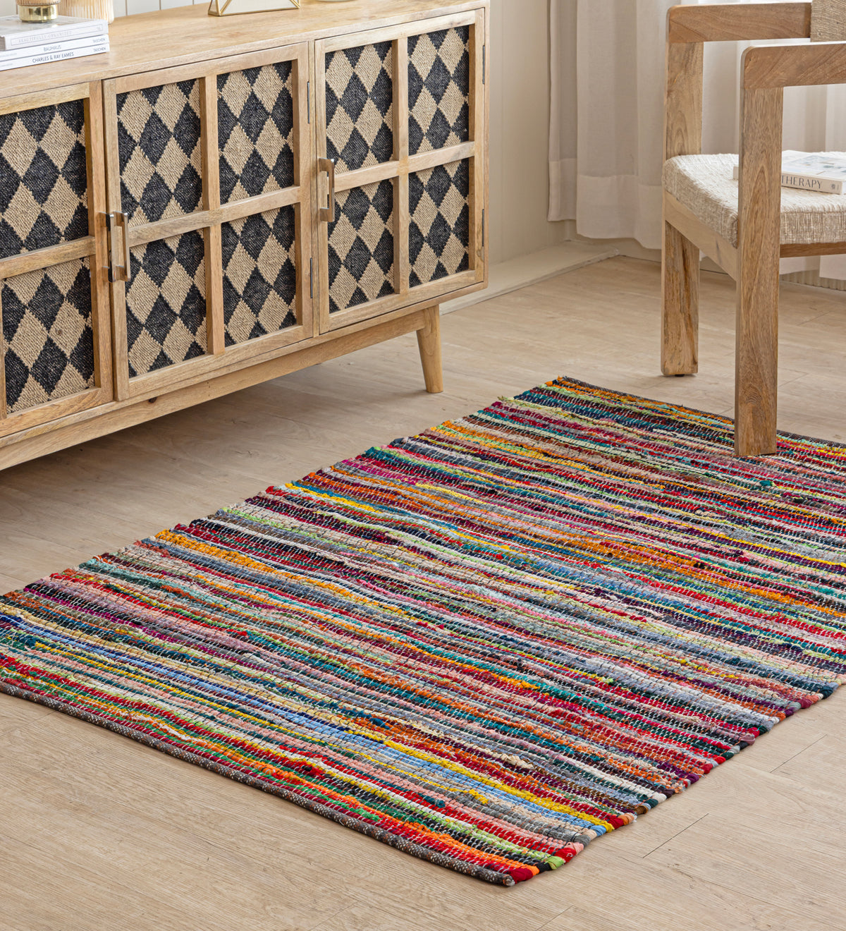 NAIRA Multicolor Striped Hand Woven Cotton Dhurrie Rug (6 ft x 4 ft)