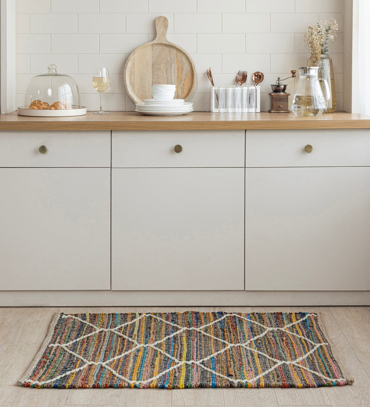 FALGUNI Multicolor Geometric Hand Woven Jute Dhurrie Rug (3 ft x 2 ft)