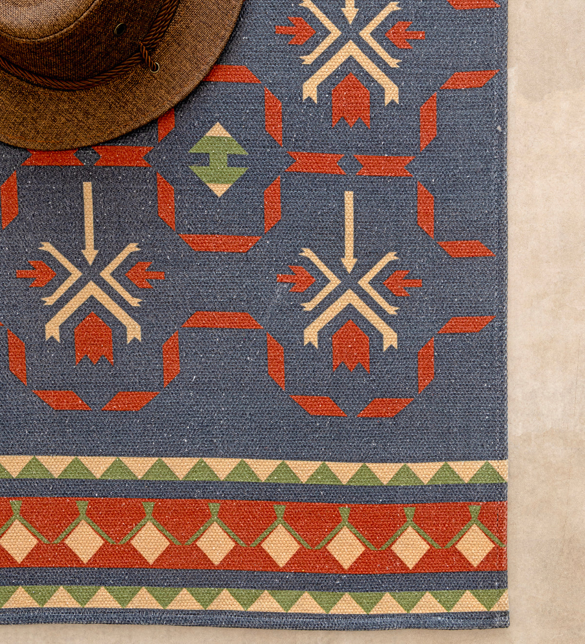 ANAYA Blue Geometric Hand Woven Cotton Dhurrie Rug (5 ft x 3 ft)