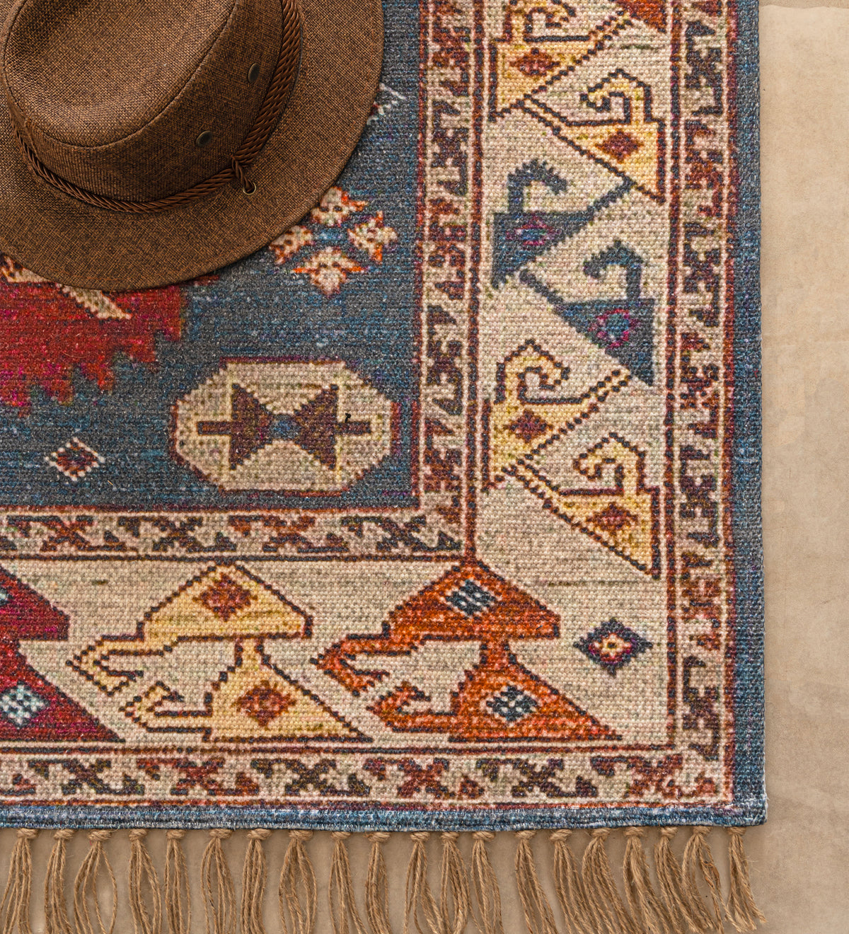 DIYRA Red Geometric Hand Woven Cotton Dhurrie Rug (6 ft x 4 ft)