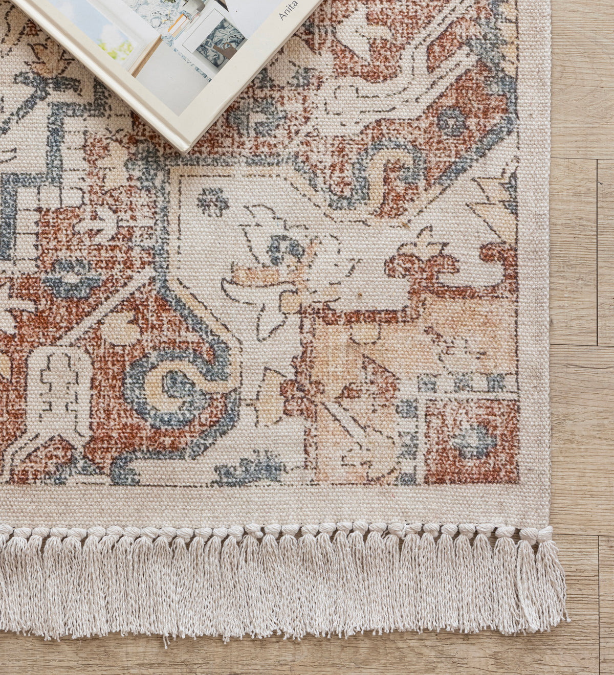 VANYA Beige Geometric Hand Woven Cotton Dhurrie Rug (6 ft x 4 ft)