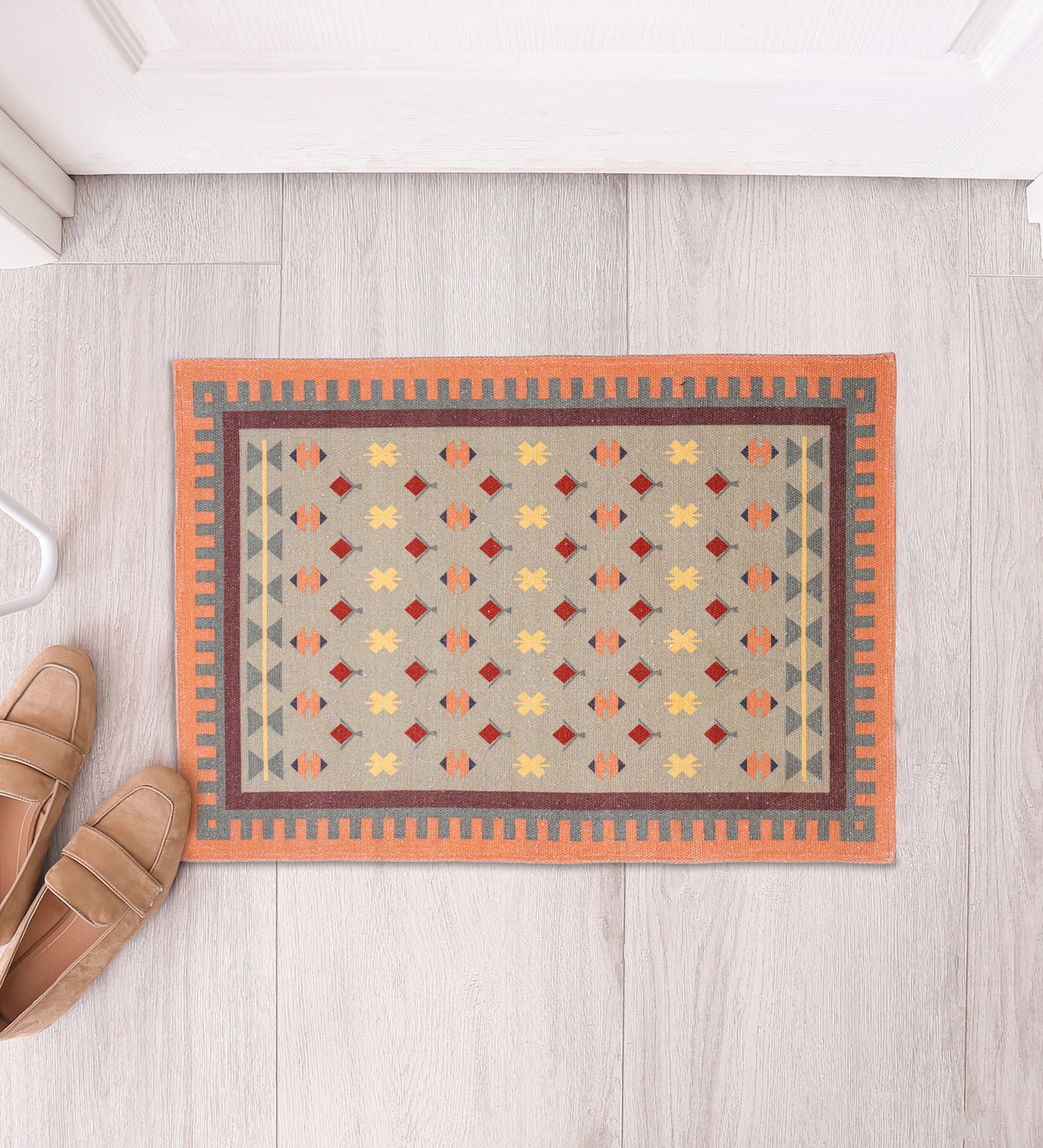 AABHA Multicolor Geometric Hand Woven Cotton Dhurrie Rug (3 ft x 2 ft)