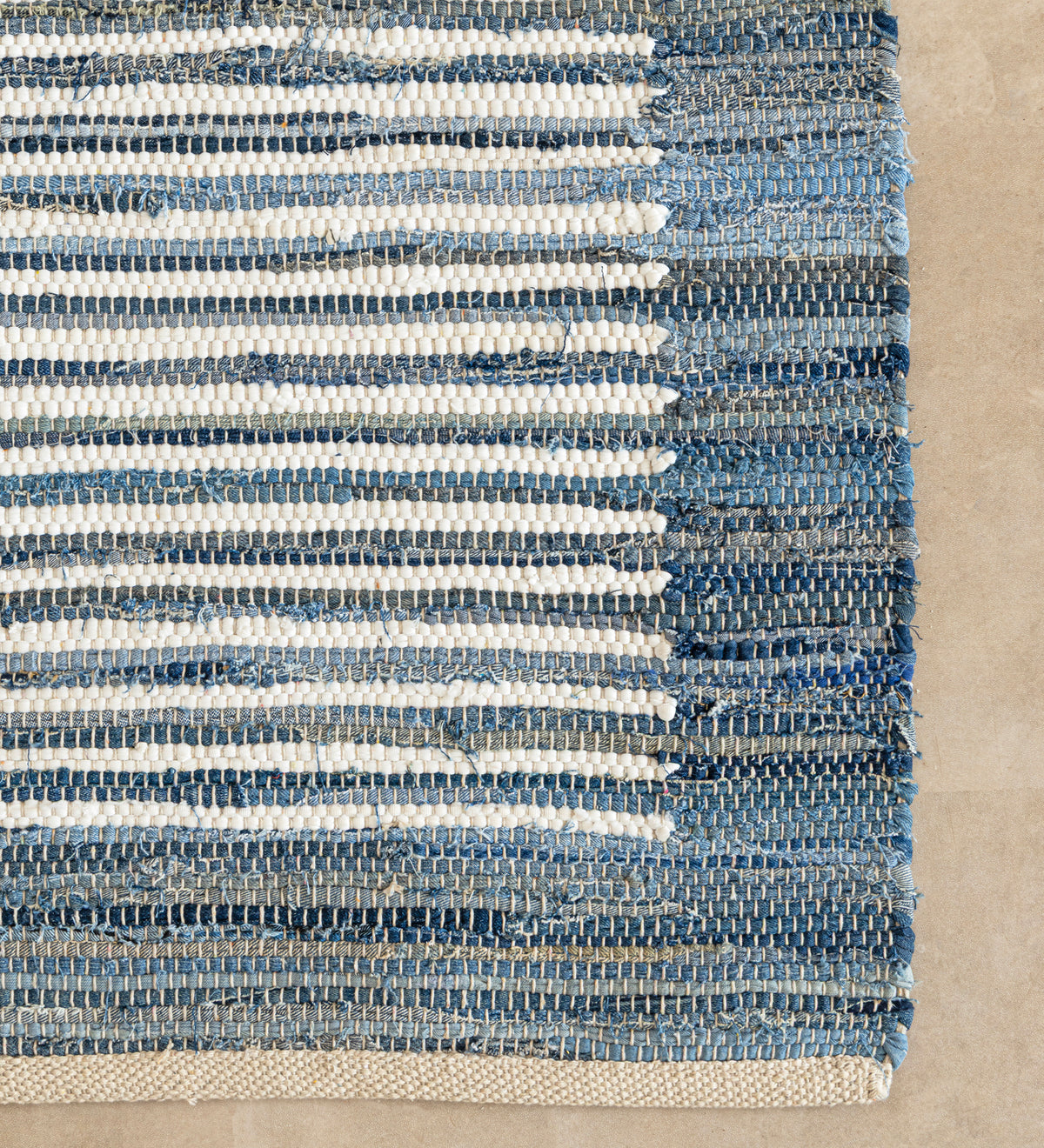 NEEL Navy Traditional Hand Woven Cotton Dhurrie Runner Rug (6 ft x 2 ft)