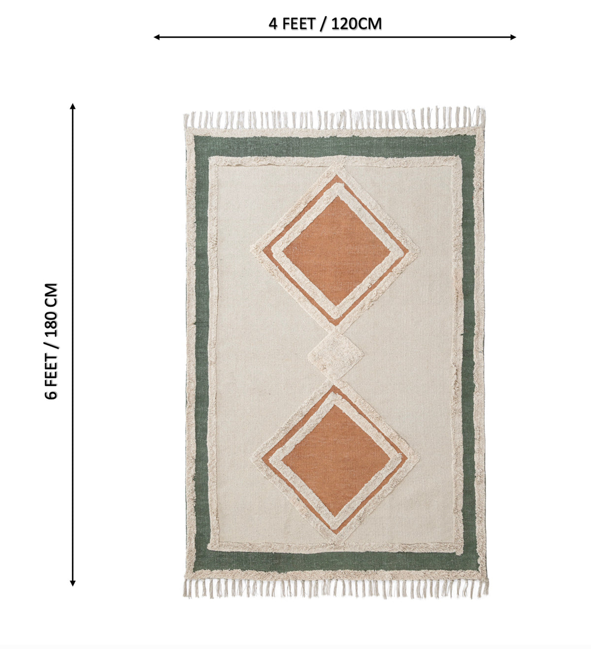 RUMI Cream Geometric Hand Woven Cotton Dhurrie Rug (6 ft x 4 ft)