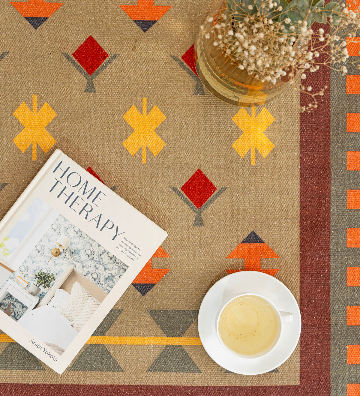 AIRA Beige Geometric Hand Woven Cotton Dhurrie Rug (5 ft x 3 ft)
