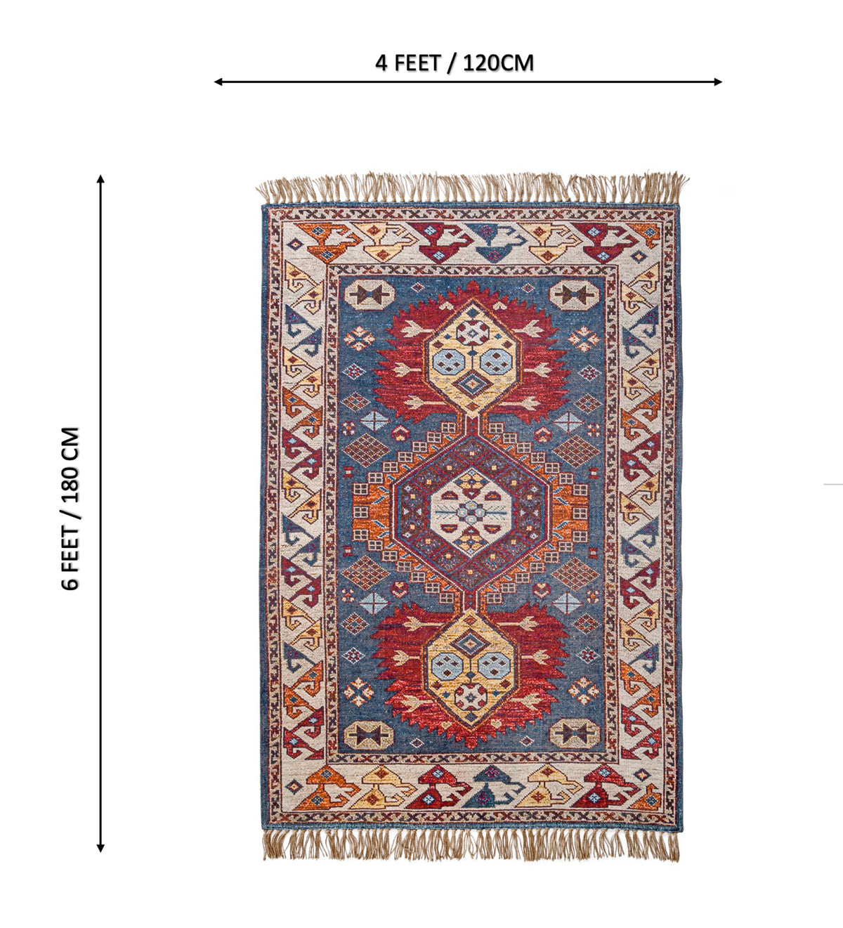 DIYRA Red Geometric Hand Woven Cotton Dhurrie Rug (6 ft x 4 ft)