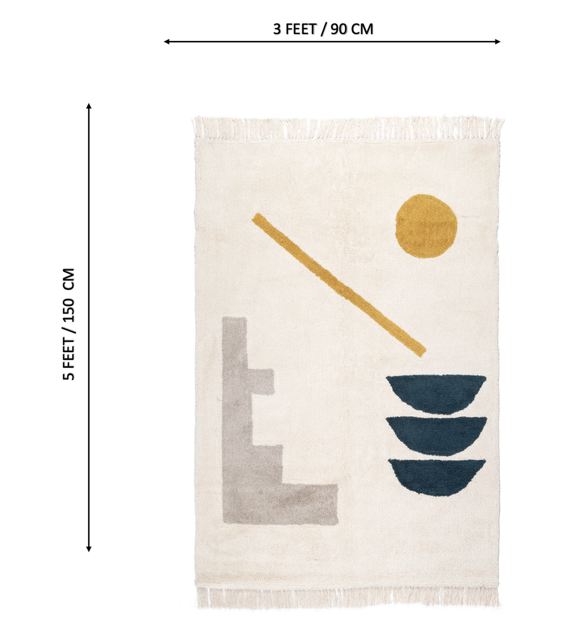 OMYA White Geometric Hand Woven Cotton Dhurrie Rug (5 ft x 3 ft)