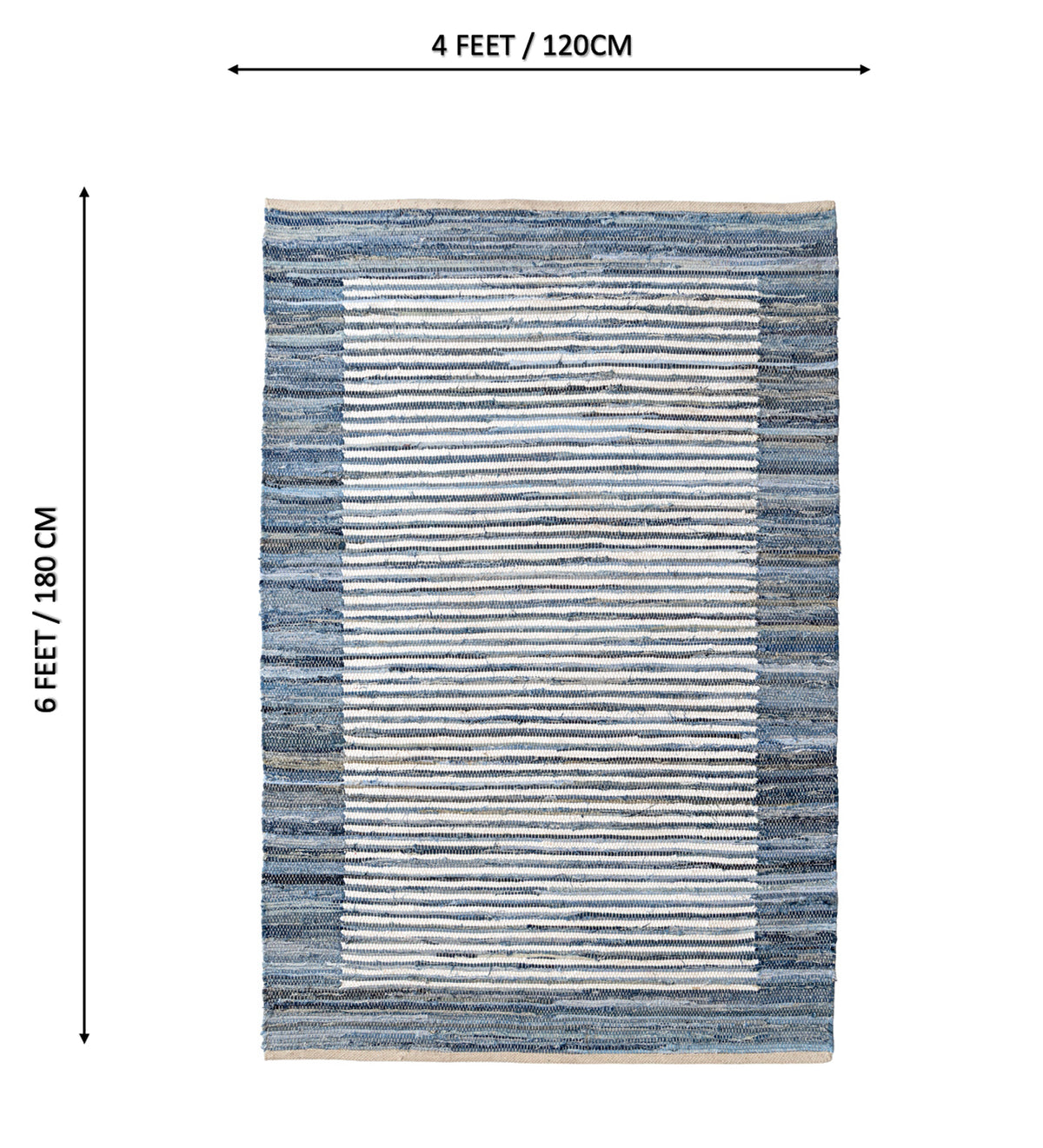 KIAN Blue Striped Hand Woven Cotton Dhurrie Rug (6 ft x 4 ft)