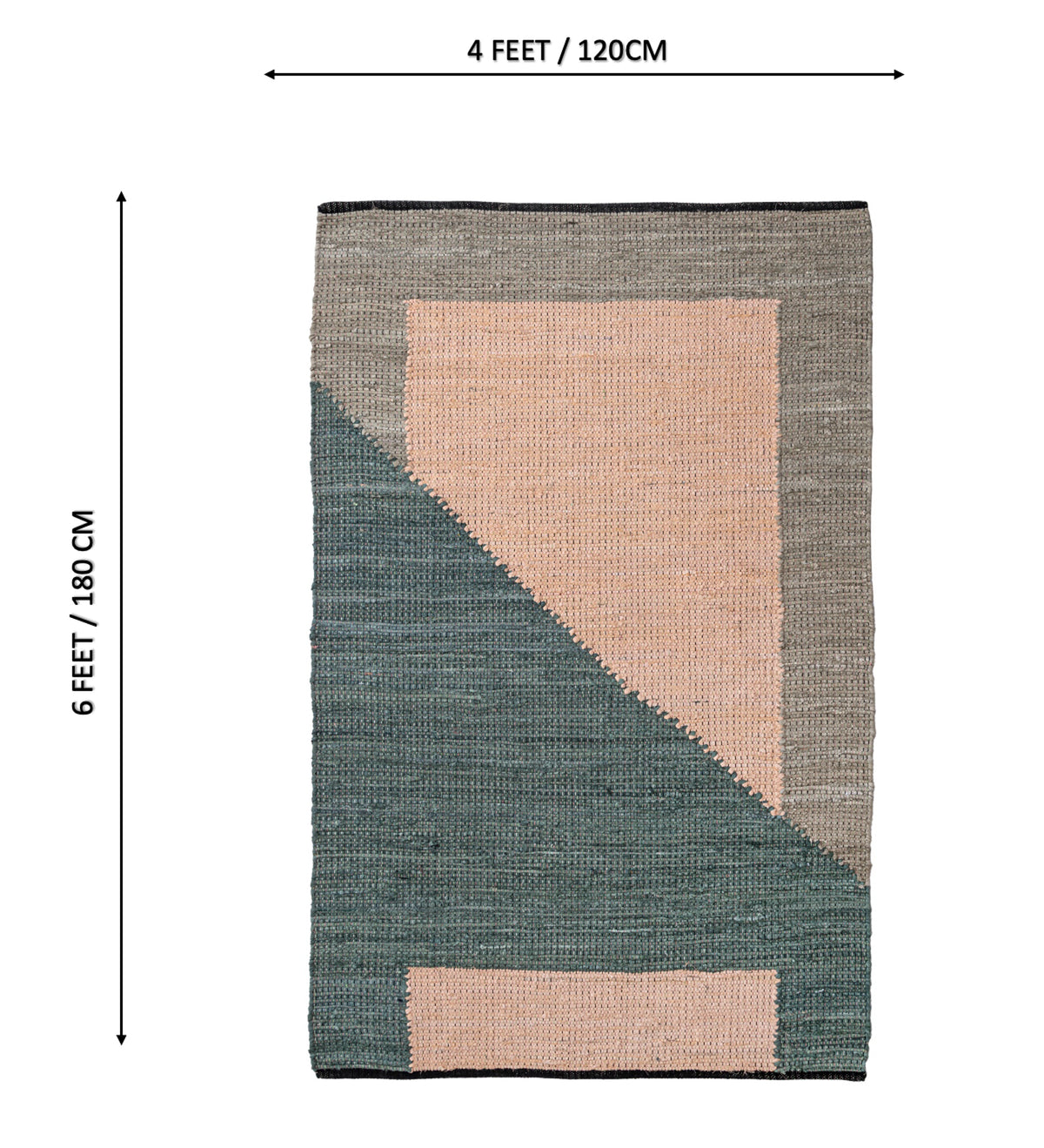 MISHKA Green Geometric Hand Woven Cotton Dhurrie Rug (6 ft x 4 ft)