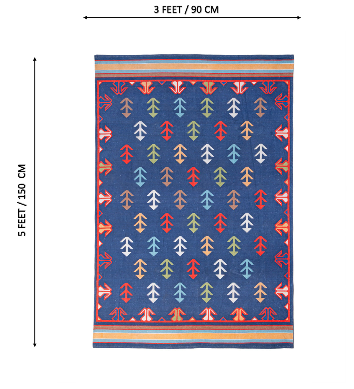 MEERA Blue Geometric Hand Woven Cotton Dhurrie Rug (5 ft x 3 ft)