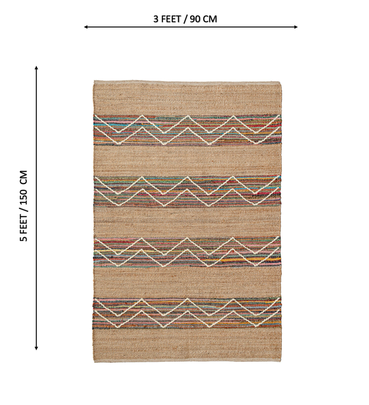 JIVA Multicolor Geometric Hand Woven Jute Dhurrie Rug (6 ft x 4 ft)