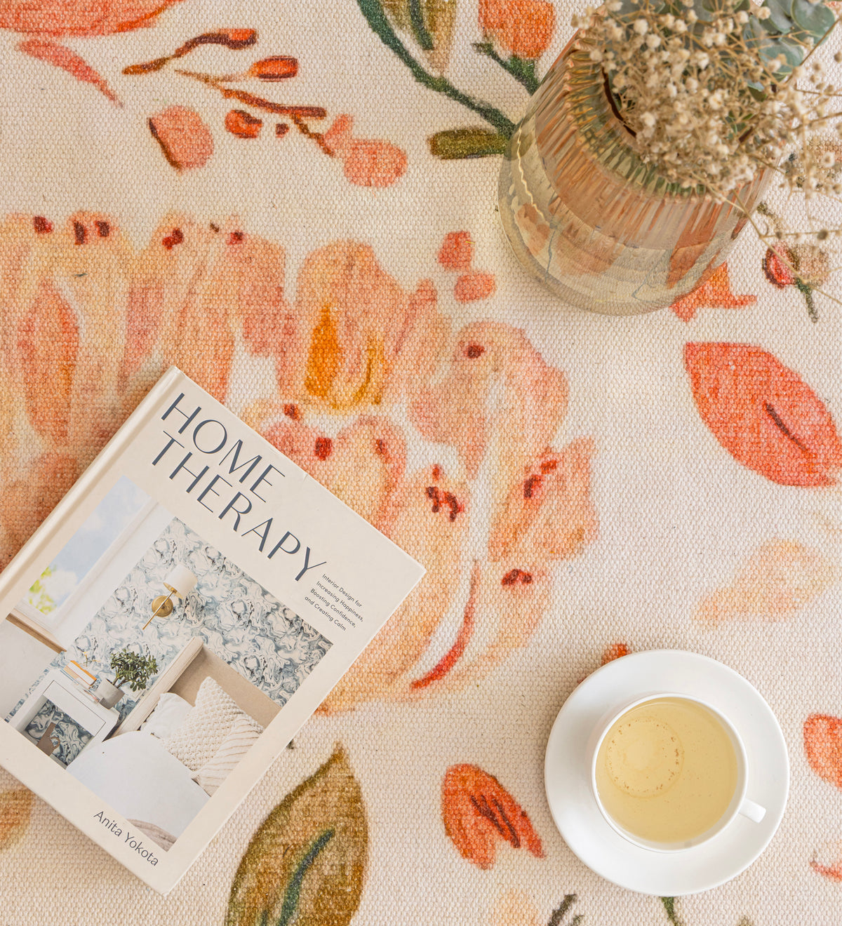 AANYA Cream Floral Hand Woven Cotton Dhurrie Rug (6 ft x 4 ft)