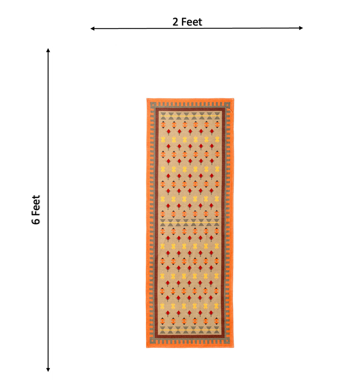 VEDA Green Traditional Hand Woven Cotton Dhurrie Runner Rug (6 ft x 2 ft)