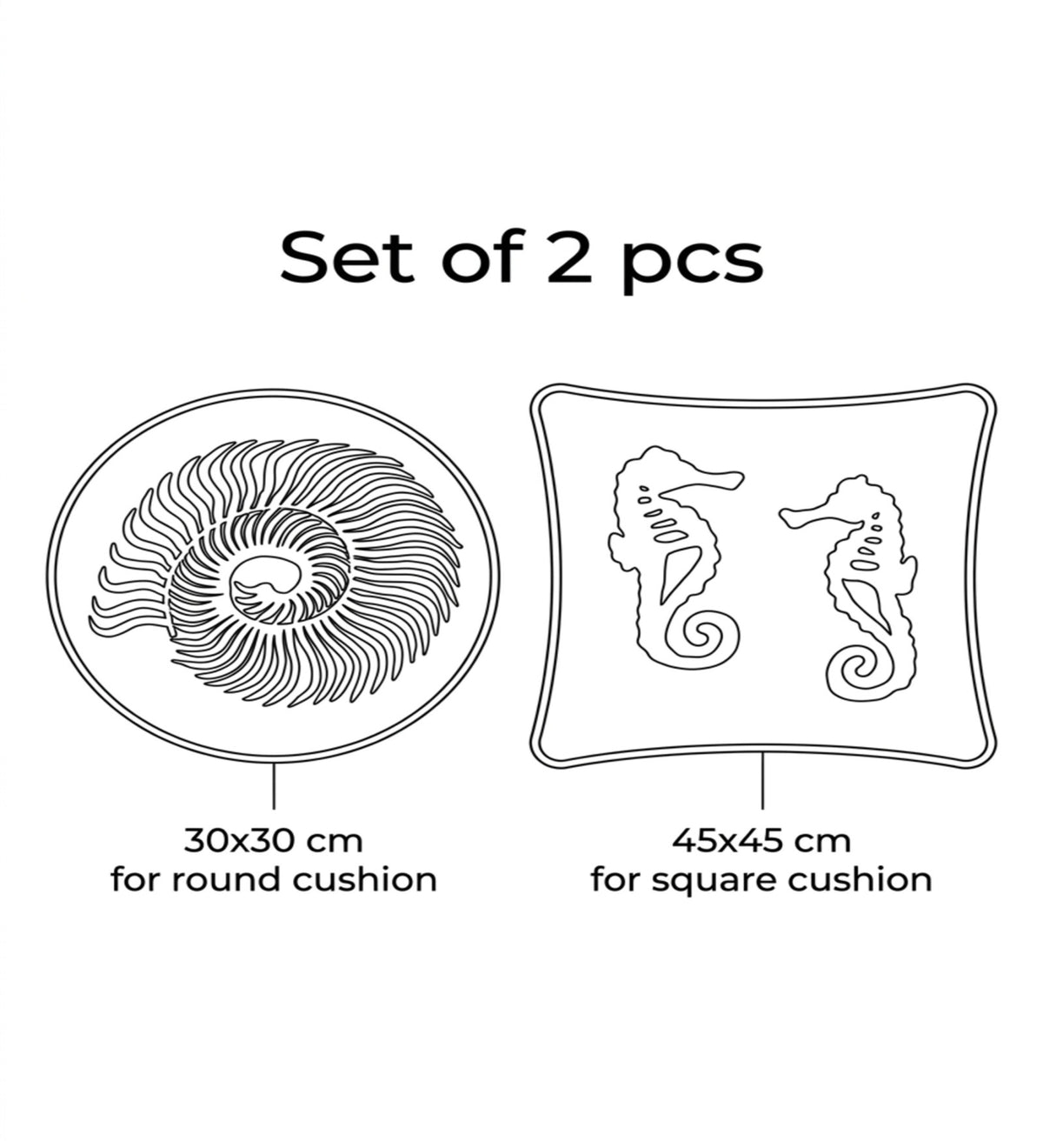 SHELLA - Embroidered Seashell Cushion Covers Set of 2 (18x18) | Coastal Home Decor