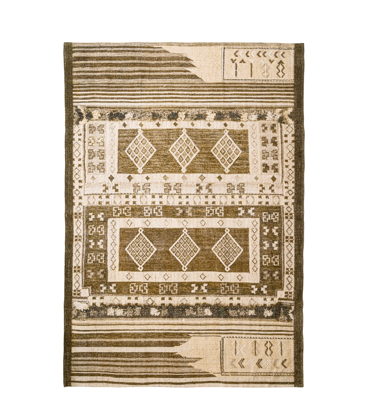 RIYA Green Geometric Hand Woven Cotton Dhurrie Rug (6 ft x 4 ft)