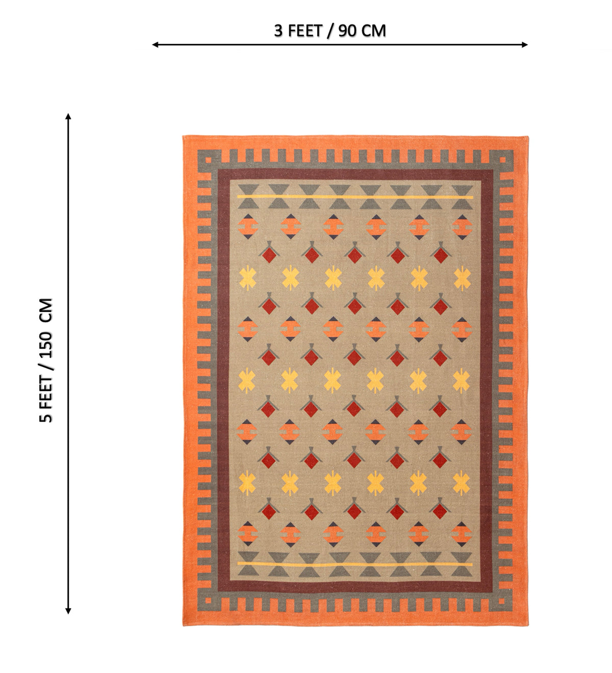 SIA Beige Geometric Hand Woven Cotton Dhurrie Rug (6 ft x 4 ft)