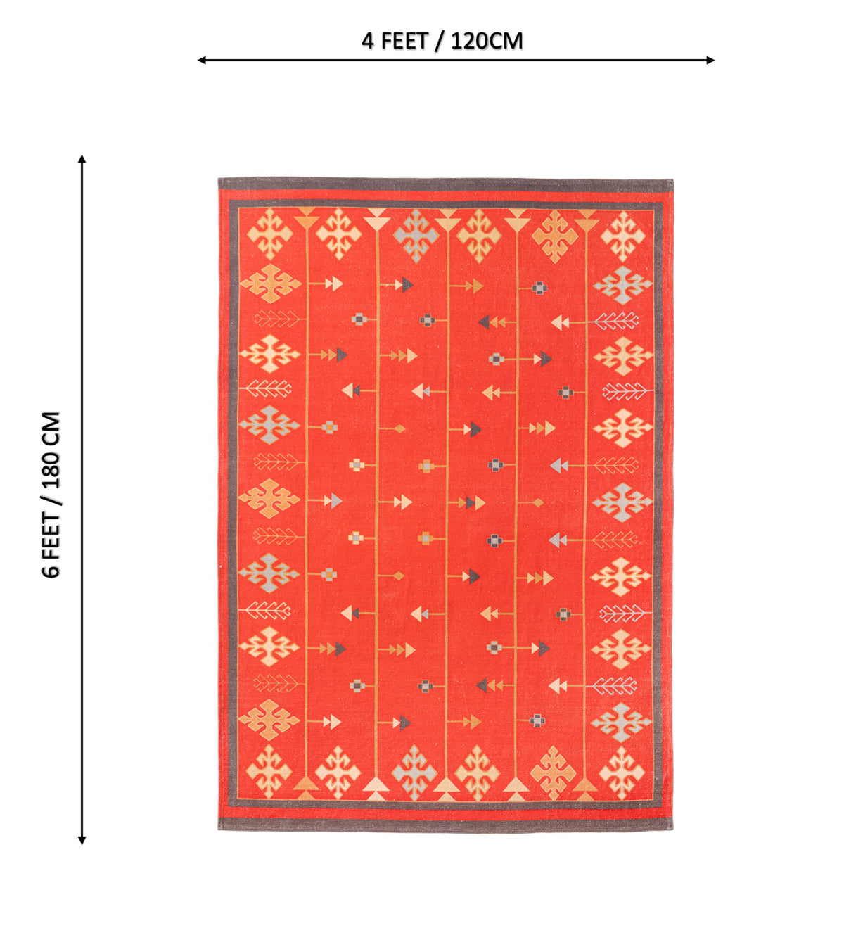 AAROH Maroon Geometric Hand Woven Cotton Dhurrie Rug (6 ft x 4 ft)