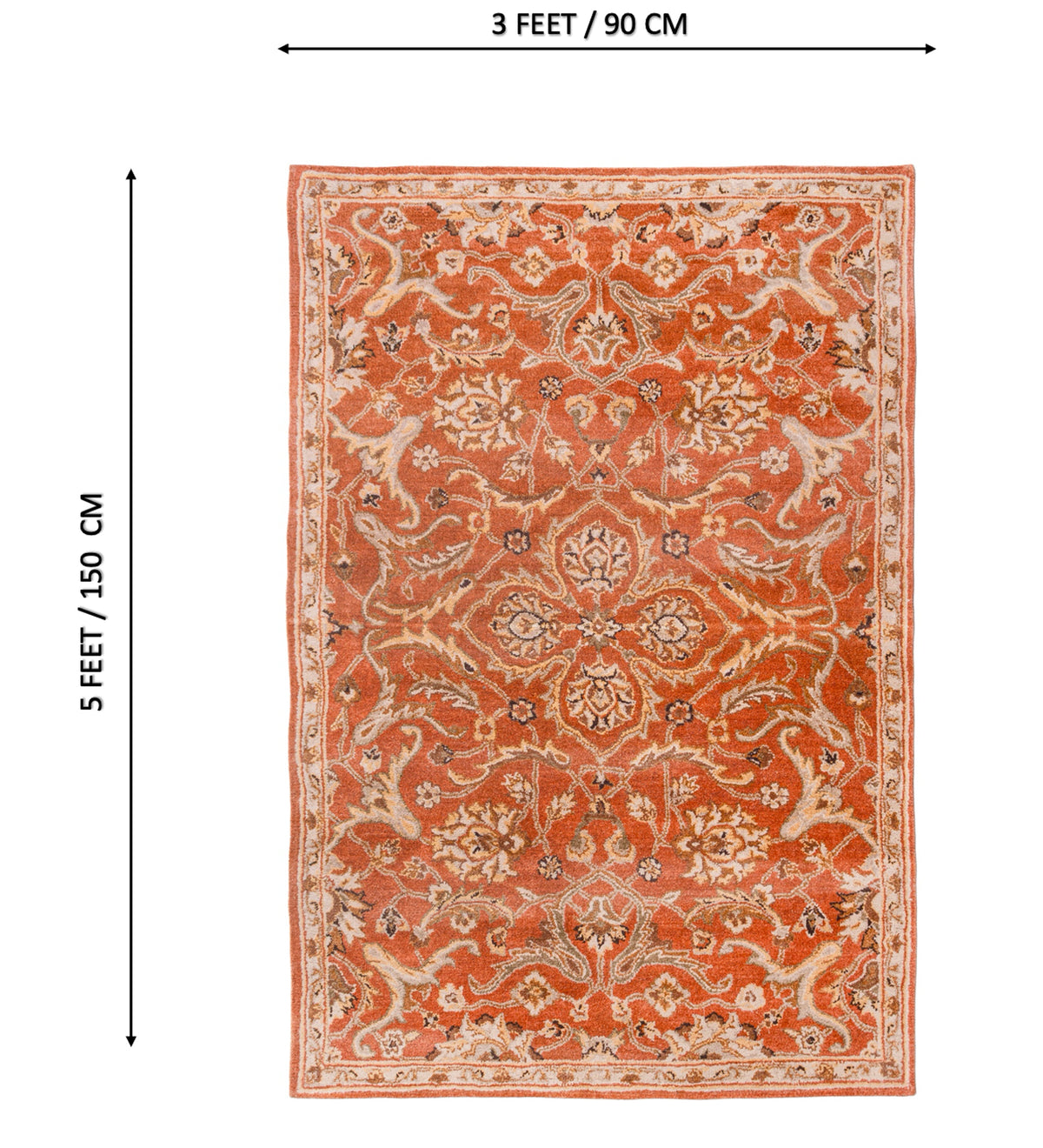 VEDA Red Geometric Hand Woven Cotton Dhurrie Rug (5 ft x 3 ft)