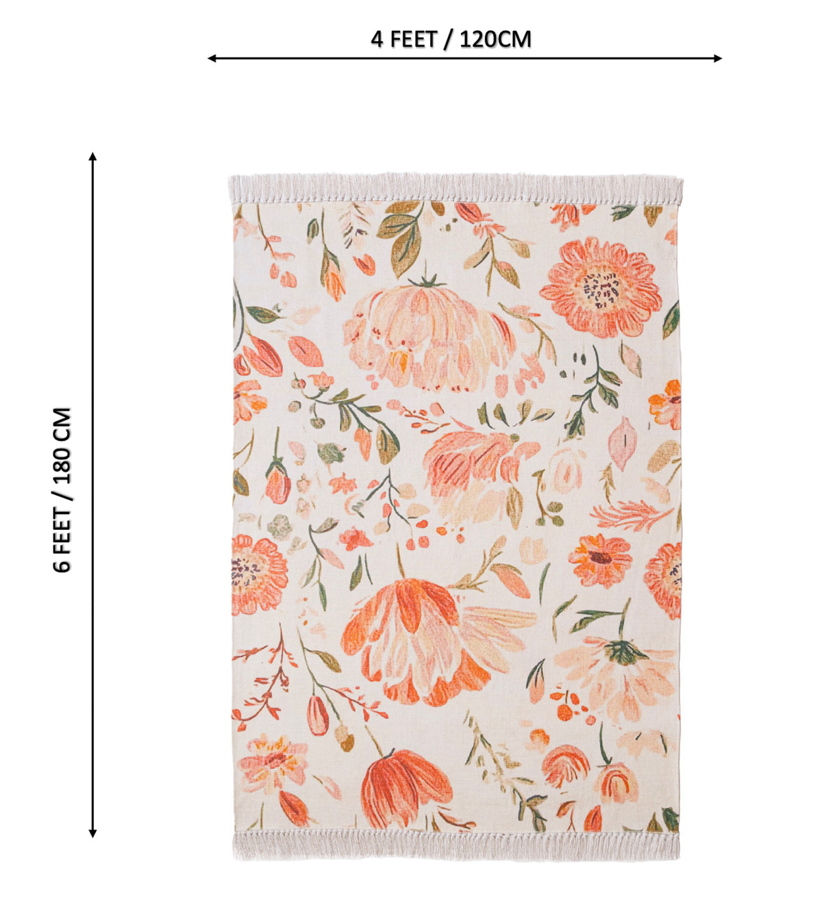 AANYA Cream Floral Hand Woven Cotton Dhurrie Rug (6 ft x 4 ft)