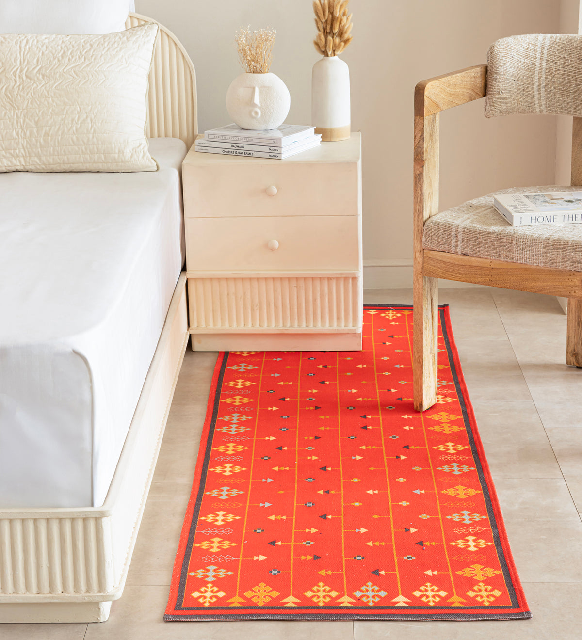 Sanskriti Maroon Traditional Hand Woven Cotton Dhurrie Runner Rug (6 ft x 2 ft)